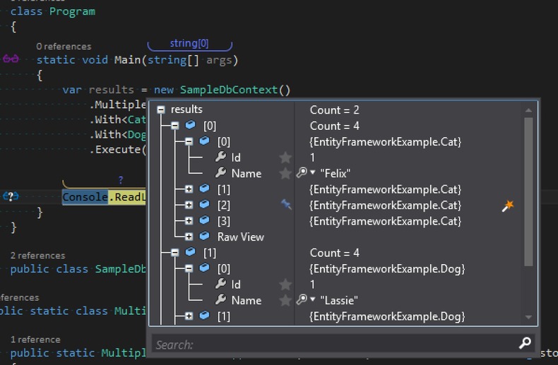 refactored results set in visual studio